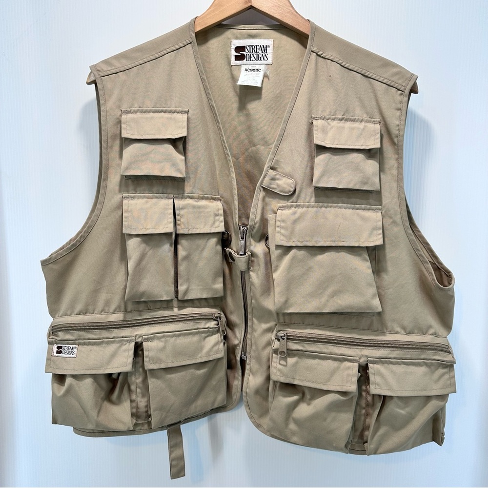 vintage STREAM DESIGNS 12 POCKET FLY FISHING VEST XXL Photography Made In‎ USA